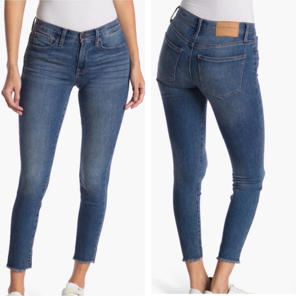 Lucky Brand Jeans Ava Mid Rise Skinny 4 27 Ankle Frayed Hem Stretch‎ Slim